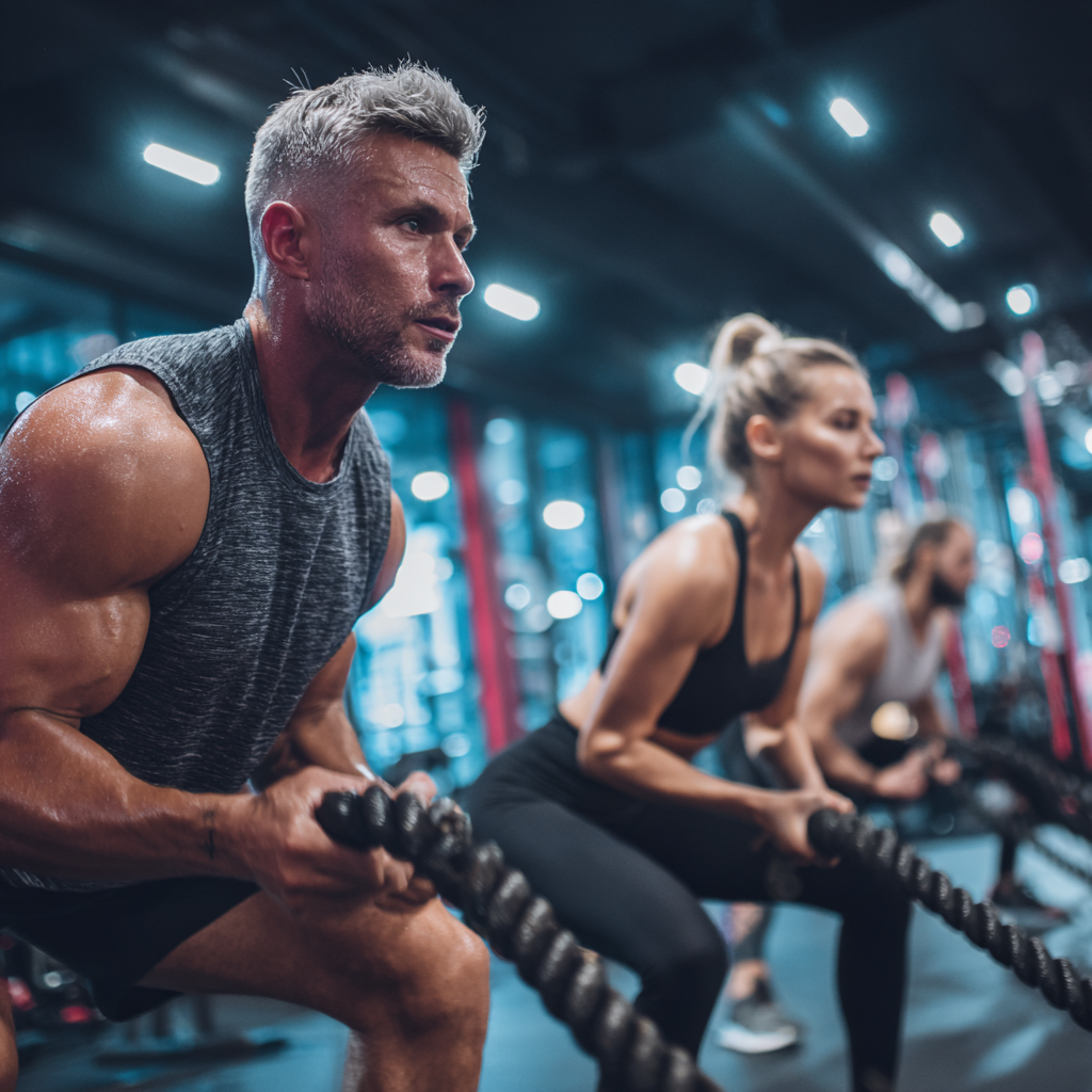Middle-aged Polish man in fitness attire showing confidence and vitality after completing his strength training journey with KarvLine method